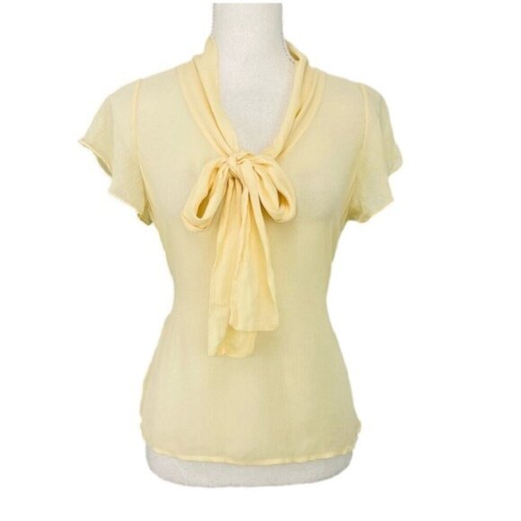 St. John 16 Sheer Sand Silk Crepe Bow Blouse Flutter Sleeves Matching Silk Cami - Picture 1 of 11